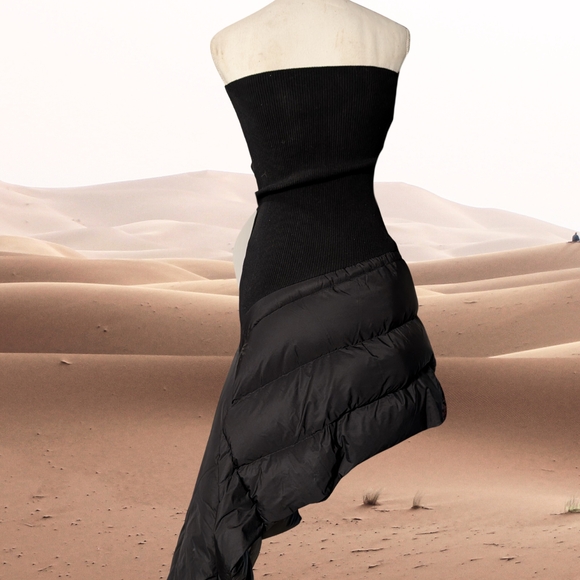 Elegant Asymmetrical Black and Cream Dress - Picture 4 of 8